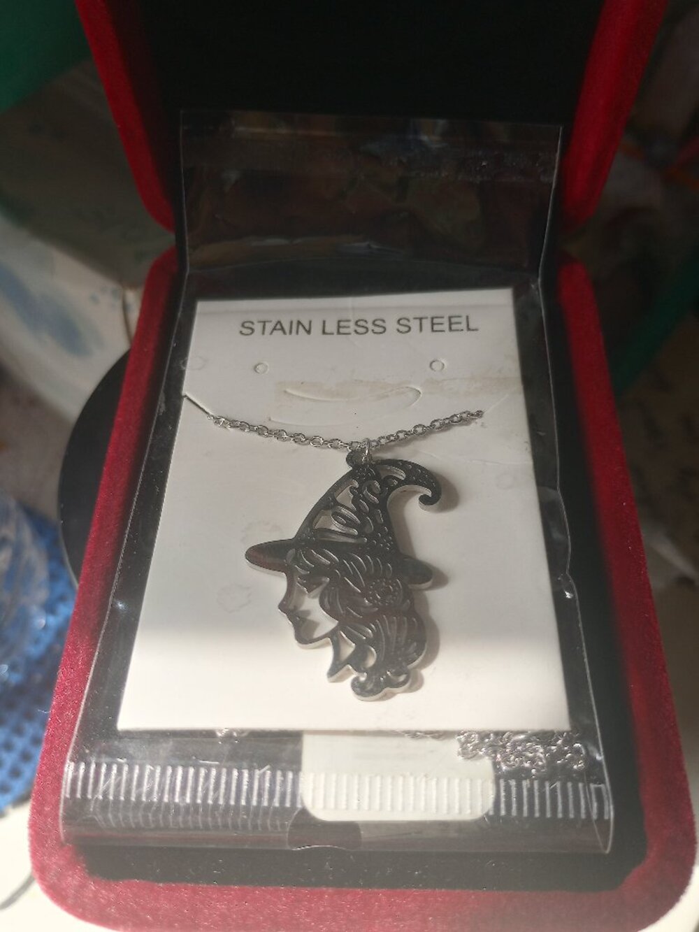Witch necklace pendant stainless steel 16" chain New!